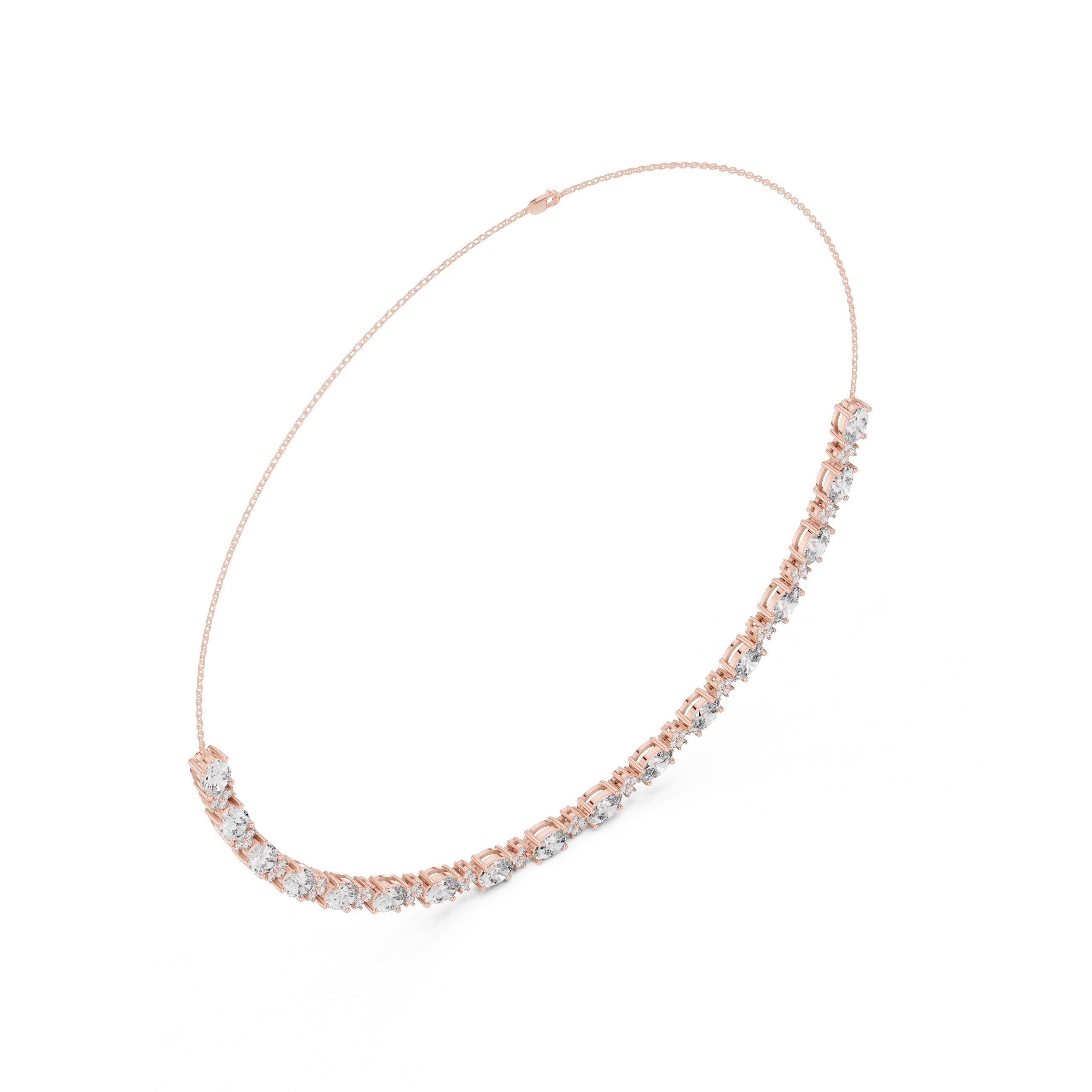 14K 18K Solid Gold Natural Diamond Oval Shape Necklace Chain IGI Certified