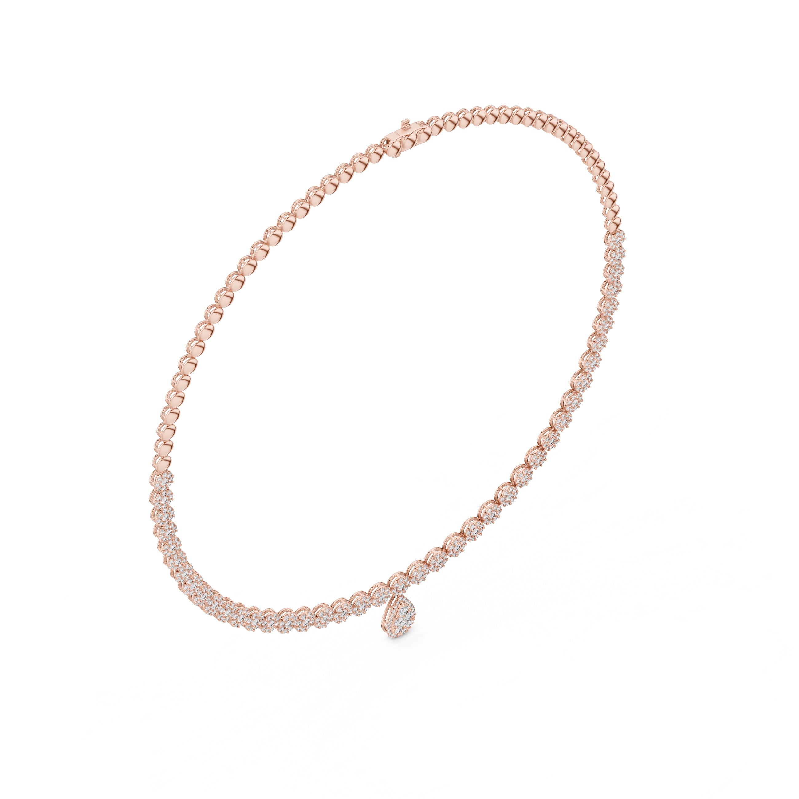 14K Gold Diamond Pear Pendant Tennis Necklace, IGI Certified
