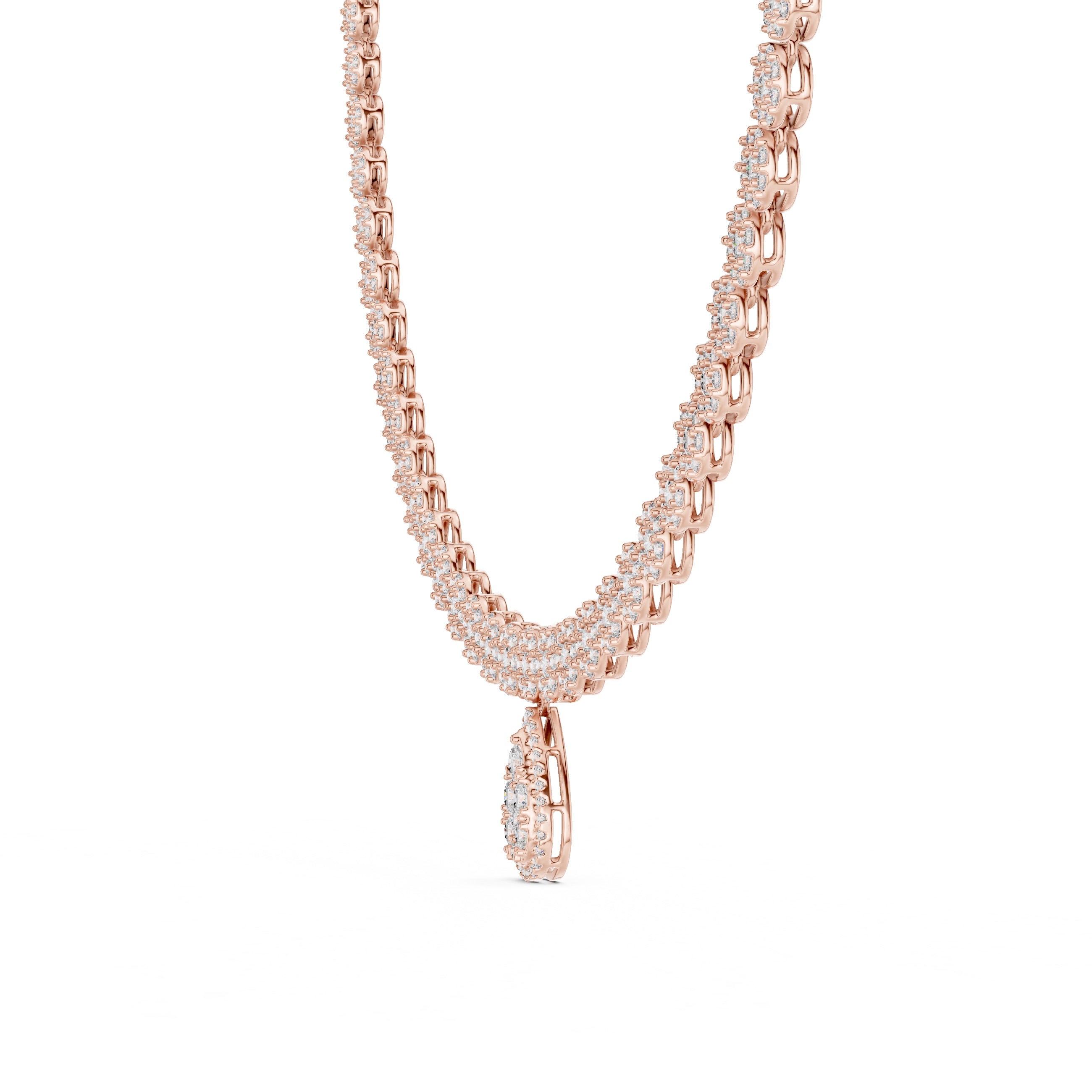 14K Gold Diamond Pear Pendant Tennis Necklace, IGI Certified