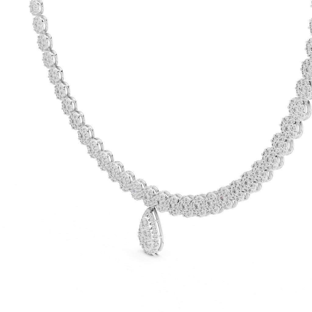 14K Gold Diamond Pear Pendant Tennis Necklace, IGI Certified