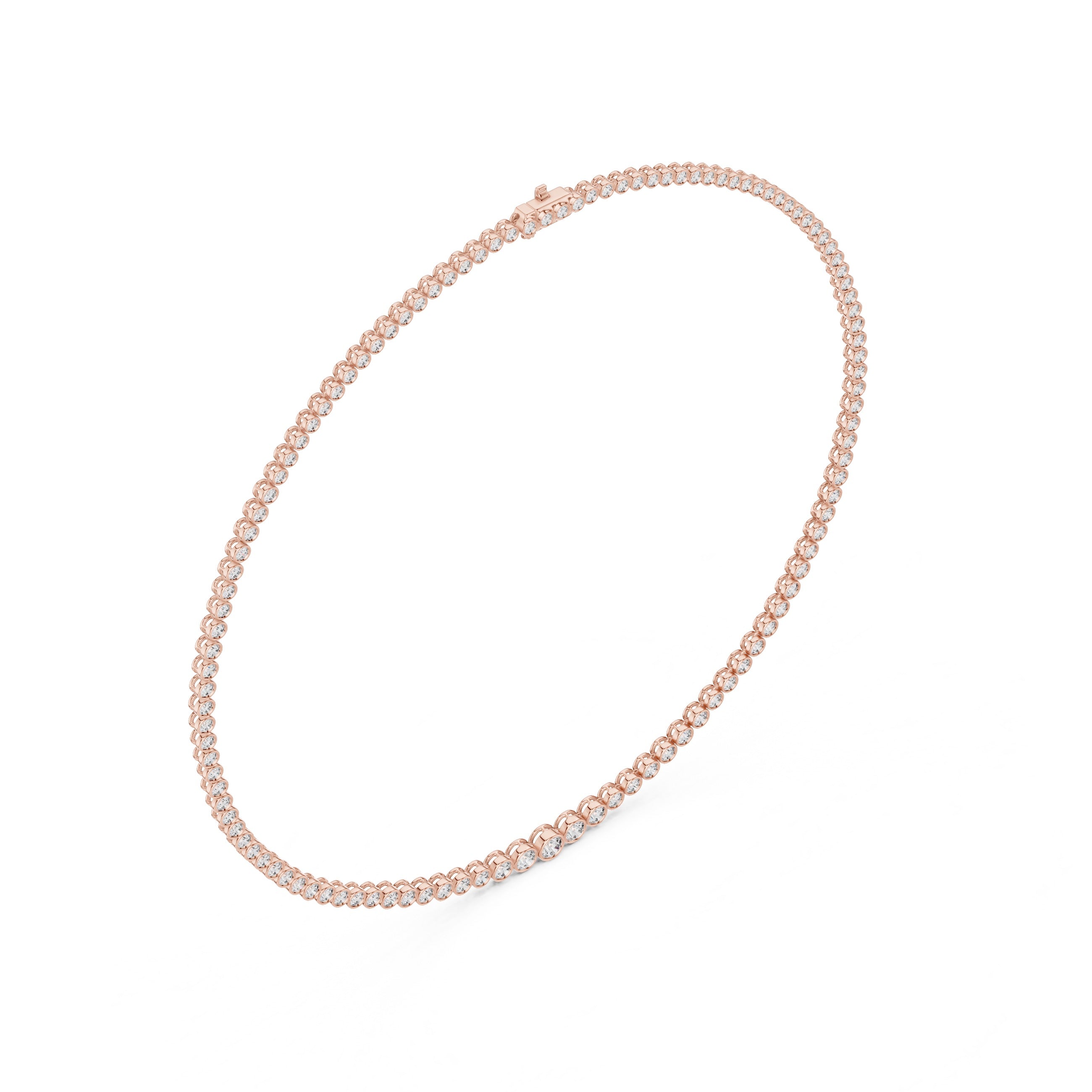 Natural Diamond Tennis Necklace Bezel Setting, Solid Gold &  IGI Certified