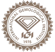 Circular logo of the International Gemological Institute with text and a star-like design.