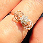 Solid Gold Diamond Flower Ring, Double Loop Infinity Design, Engagement Promise Ring