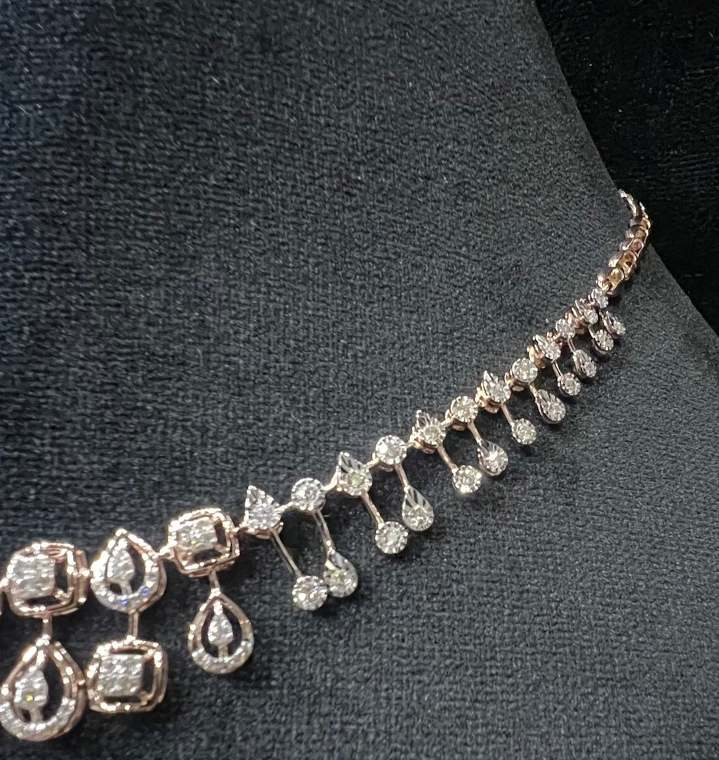 Solid Gold Diamond Bridal Jewelry Set, Pear Princess design Wedding Necklace Earrings