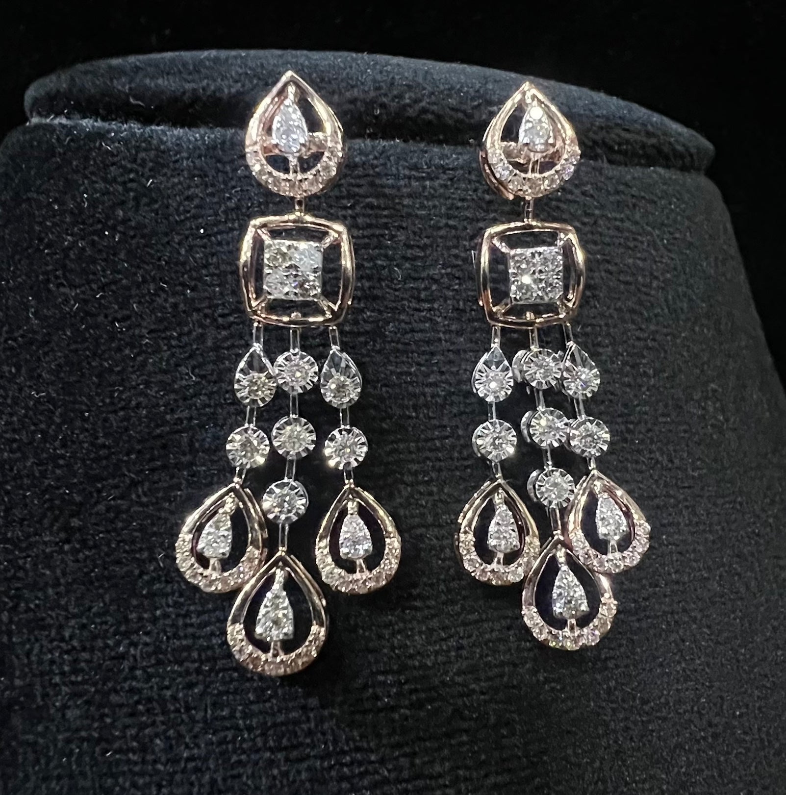 Solid Gold Diamond Bridal Jewelry Set, Pear Princess design Wedding Necklace Earrings