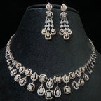 Solid Gold Diamond Bridal Jewelry Set, Pear Princess design Wedding Necklace Earrings