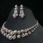 Solid Gold Diamond Bridal Jewelry Set, Pear Princess design Wedding Necklace Earrings