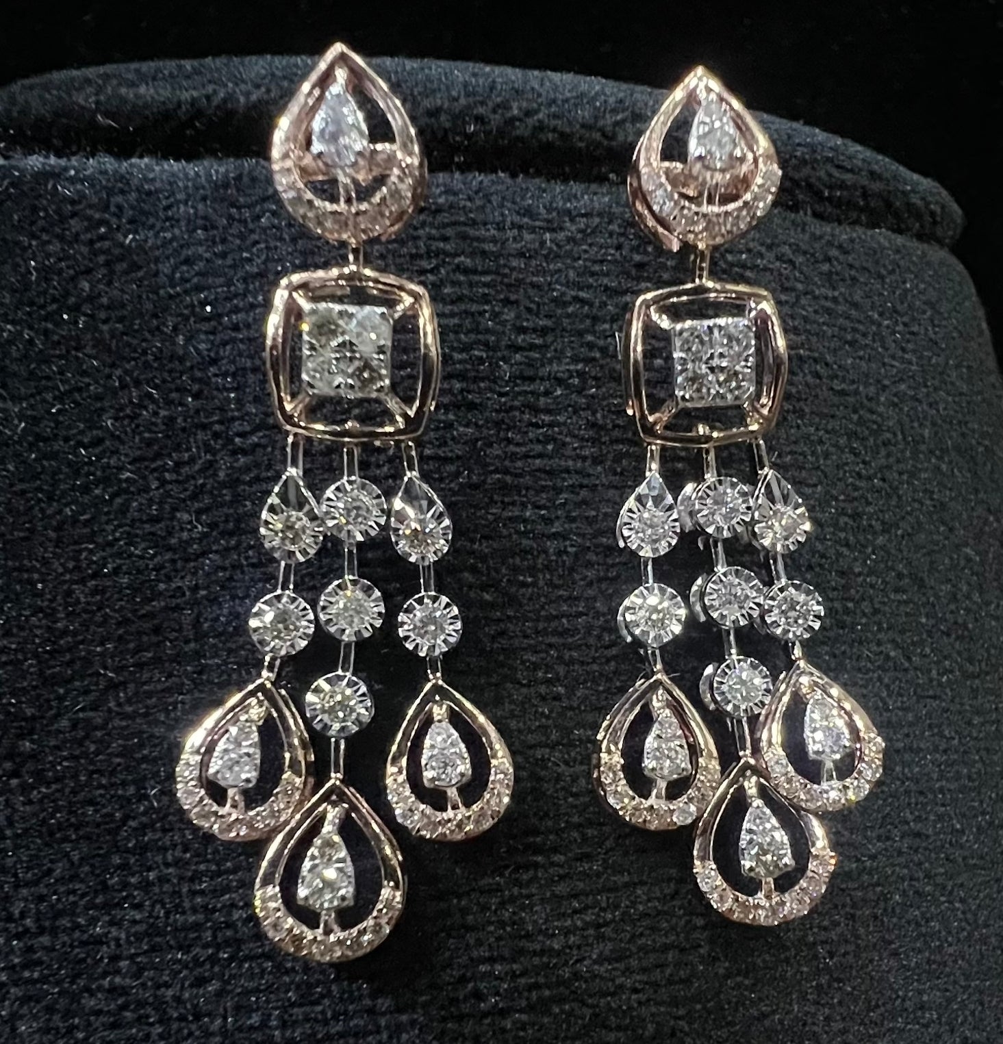 Solid Gold Diamond Bridal Jewelry Set, Pear Princess design Wedding Necklace Earrings