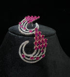 Solid Gold Floral Diamond Pink Sapphire Stud Earrings, Curved Halo Bridal Statement