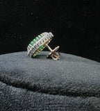 Solid Gold Pear Shape Emerald Stud Earrings, Diamond Halo Bridal Gift
