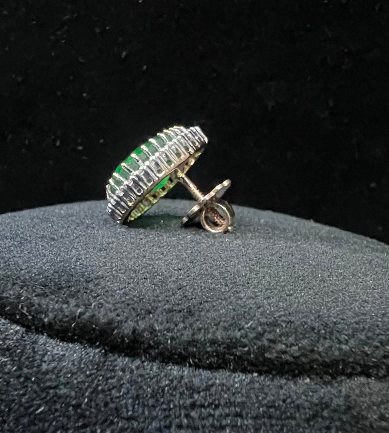 Solid Gold Pear Shape Emerald Stud Earrings, Diamond Halo Bridal Gift