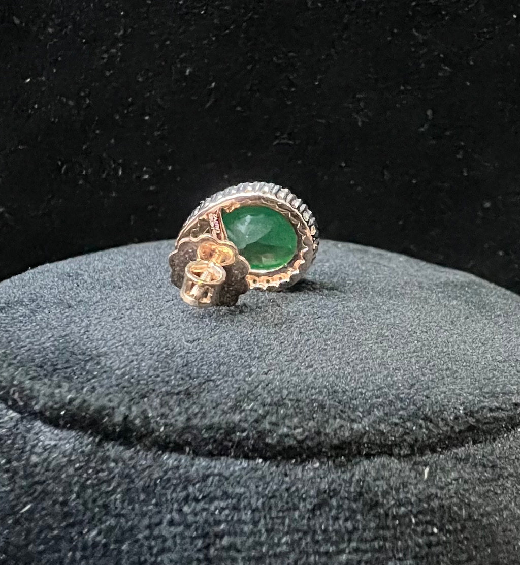 Solid Gold Pear Shape Emerald Stud Earrings, Diamond Halo Bridal Gift