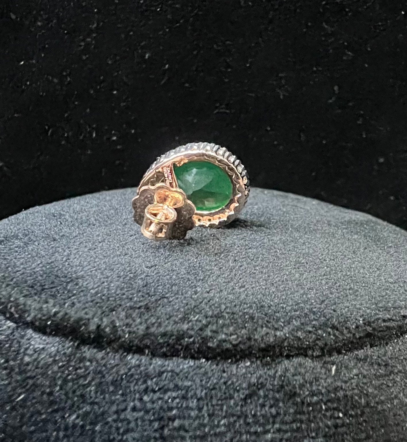 Solid Gold Pear Shape Emerald Stud Earrings, Diamond Halo Bridal Gift
