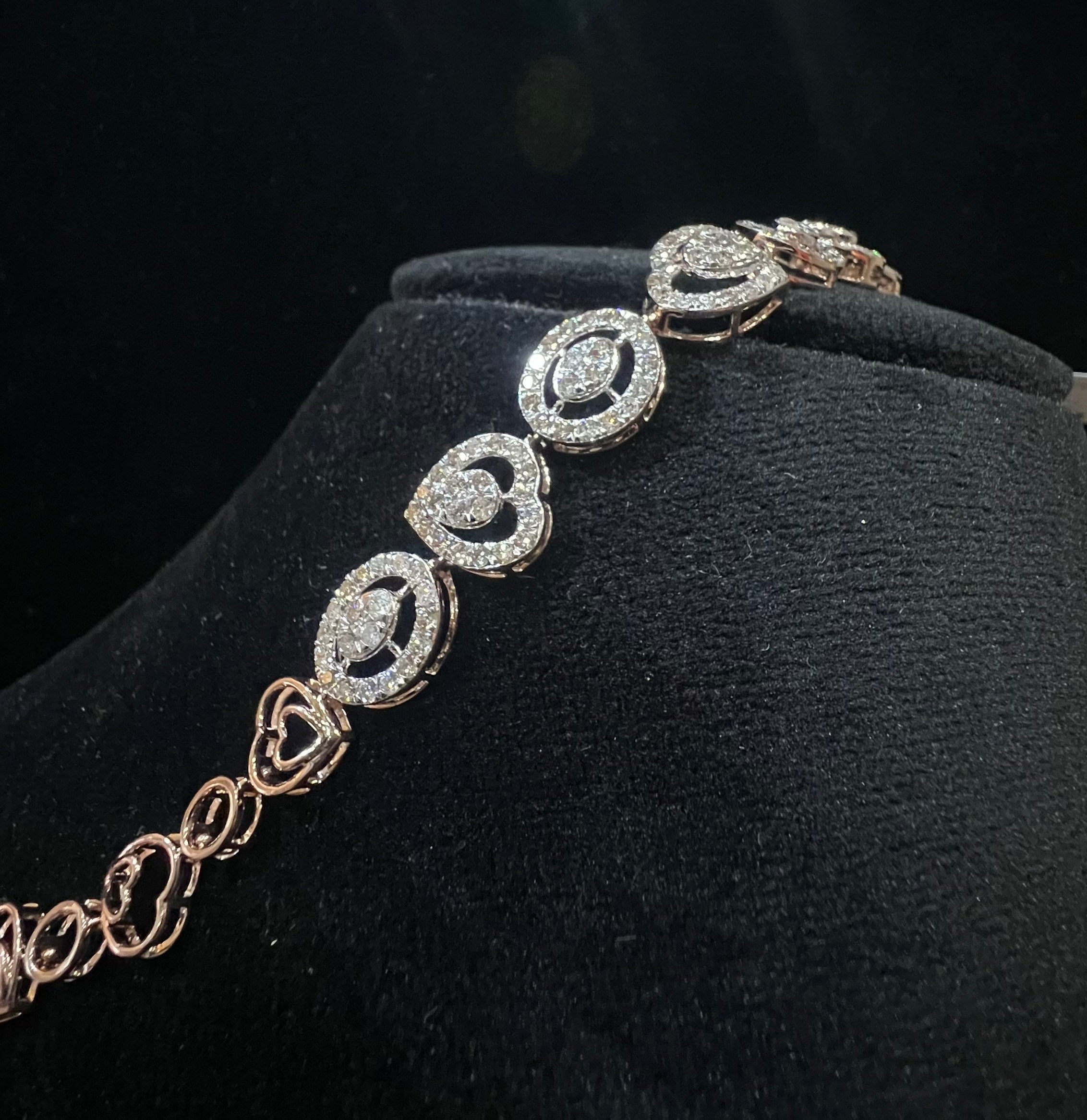 Solid Gold Diamond Heart Circle Bracelet, Openable Tennis Chain Jewelry