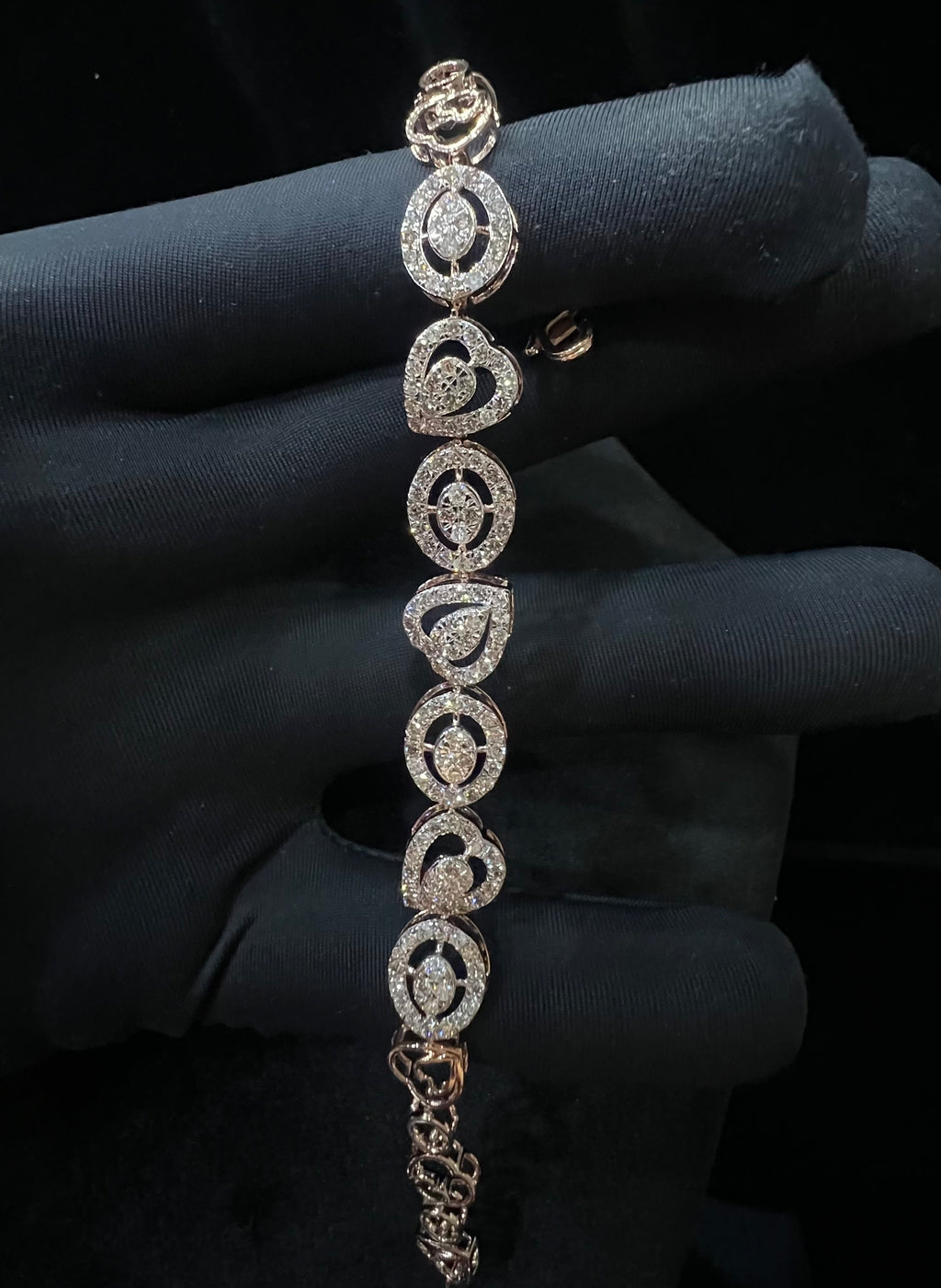 Solid Gold Diamond Heart Circle Bracelet, Openable Tennis Chain Jewelry