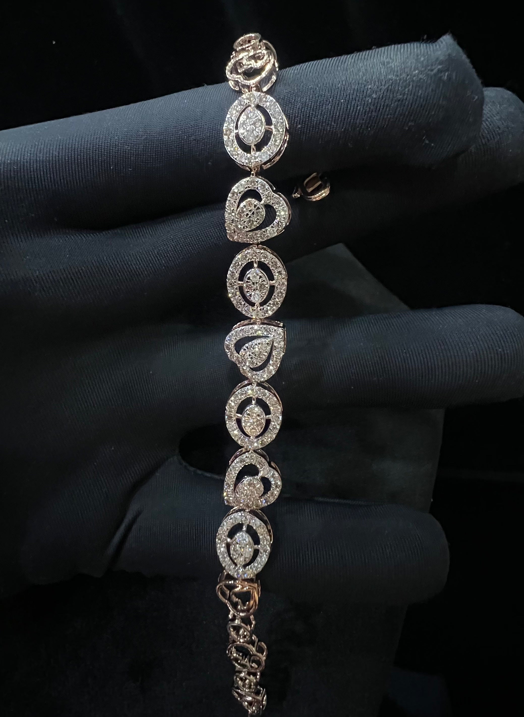 Solid Gold Diamond Heart Circle Bracelet, Openable Tennis Chain Jewelry