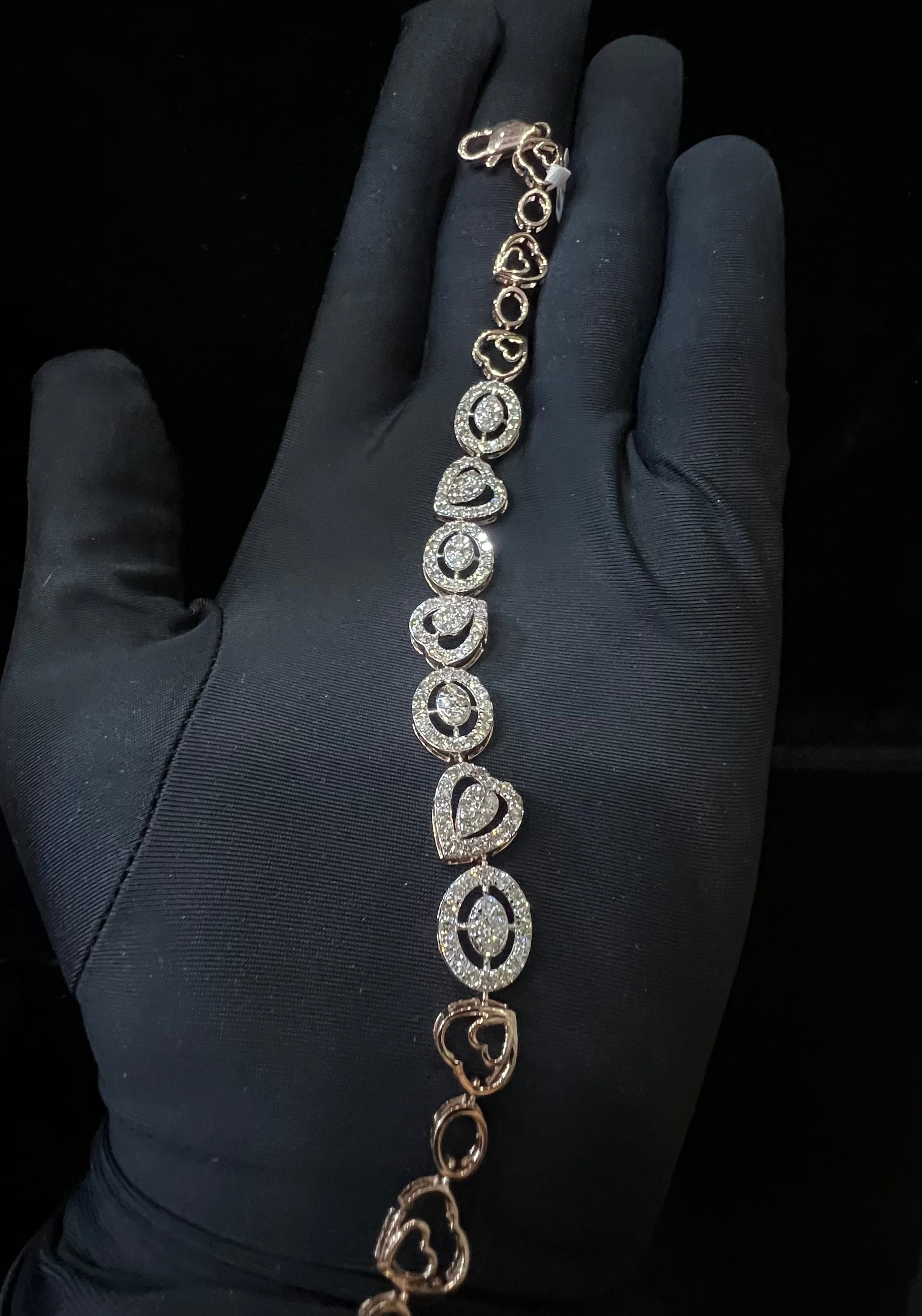 Solid Gold Diamond Heart Circle Bracelet, Openable Tennis Chain Jewelry