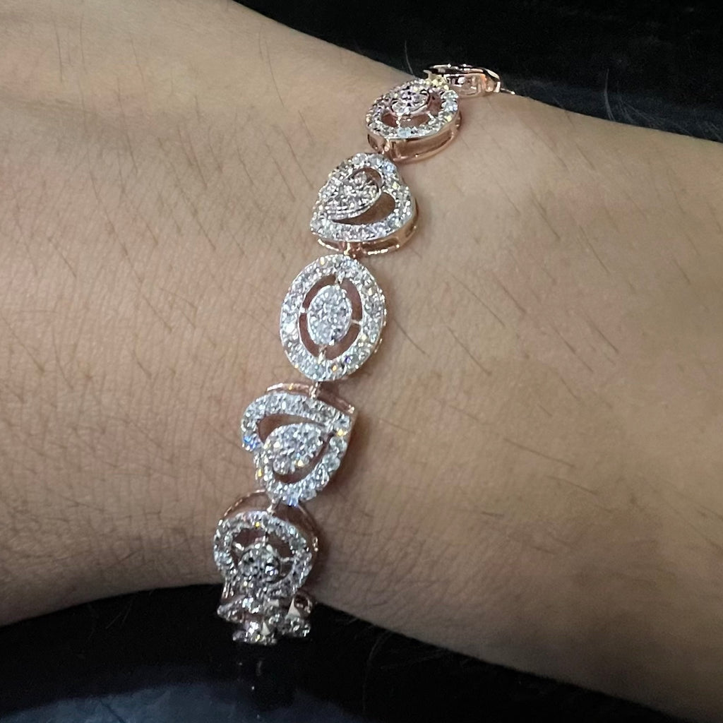 Solid Gold Diamond Heart Circle Bracelet, Openable Tennis Chain Jewelry