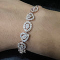 Solid Gold Diamond Heart Circle Bracelet, Openable Tennis Chain Jewelry