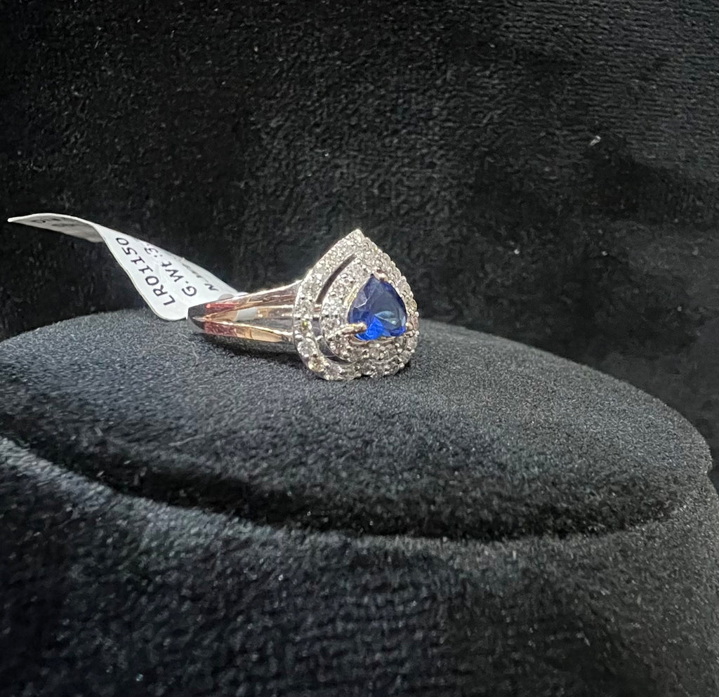 Heart Shape Blue Sapphire Ring with Natural Diamond Halo, 14K Solid Gold Engagement Ring