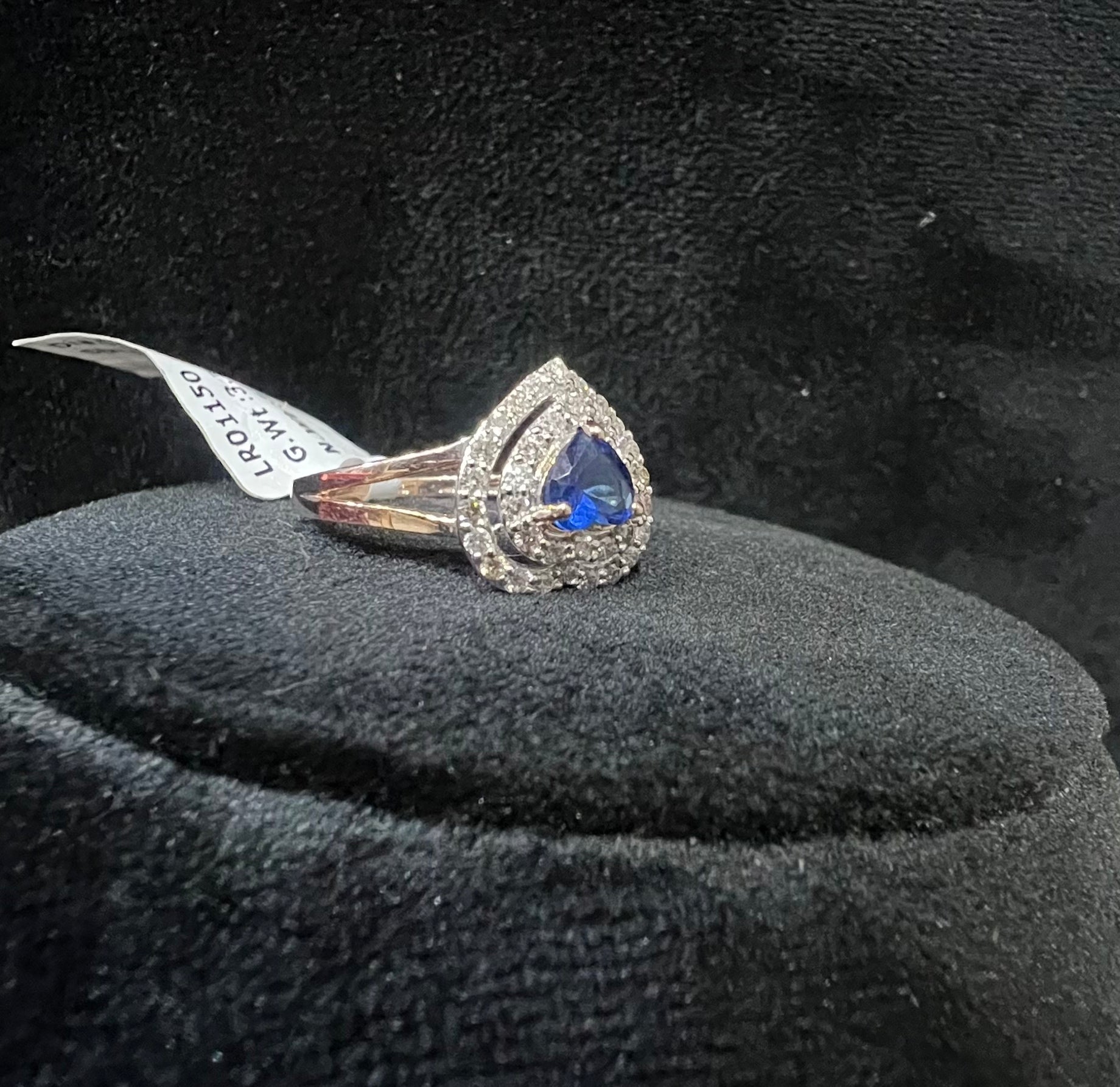 Heart Shape Blue Sapphire Ring with Natural Diamond Halo, 14K Solid Gold Engagement Ring