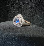 Heart Shape Blue Sapphire Ring with Natural Diamond Halo, 14K Solid Gold Engagement Ring