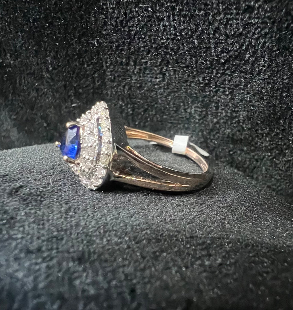 Heart Shape Blue Sapphire Ring with Natural Diamond Halo, 14K Solid Gold Engagement Ring