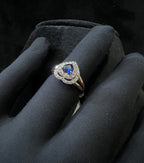 Heart Shape Blue Sapphire Ring with Natural Diamond Halo, 14K Solid Gold Engagement Ring