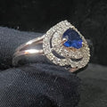 Heart Shape Blue Sapphire Ring with Natural Diamond Halo, 14K Solid Gold Engagement Ring