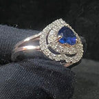 Heart Shape Blue Sapphire Ring with Natural Diamond Halo, 14K Solid Gold Engagement Ring