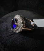 Pear Shape Blue Sapphire Ring, Natural Diamond Halo, 14K 18K Solid Gold Teardrop Ring