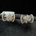 Natural Diamond Bow Stud Earrings, 14K 18K Solid Gold, Minimalist Diamond Studs
