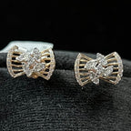 Natural Diamond Bow Stud Earrings, 14K 18K Solid Gold, Minimalist Diamond Studs