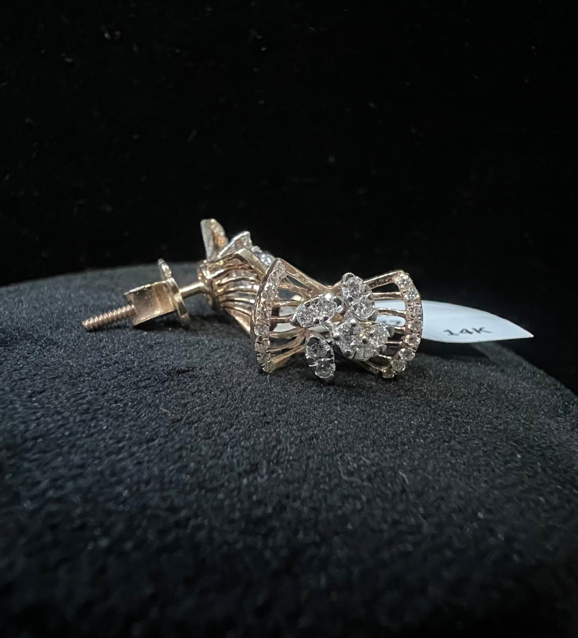 Natural Diamond Bow Stud Earrings, 14K 18K Solid Gold, Minimalist Diamond Studs