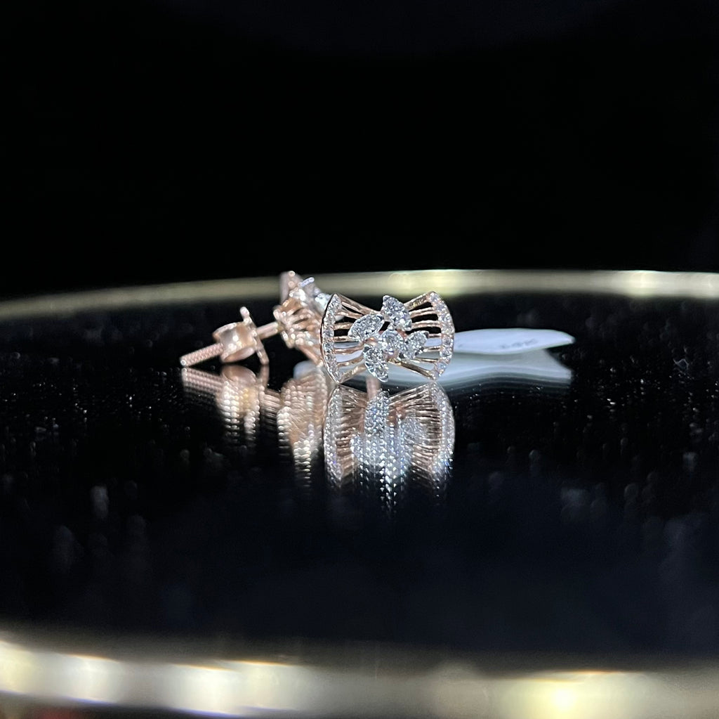 Natural Diamond Bow Stud Earrings, 14K 18K Solid Gold, Minimalist Diamond Studs