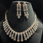 14K Solid Gold Natural Diamond Bridal Necklace Earrings Set, Wedding Jewelry