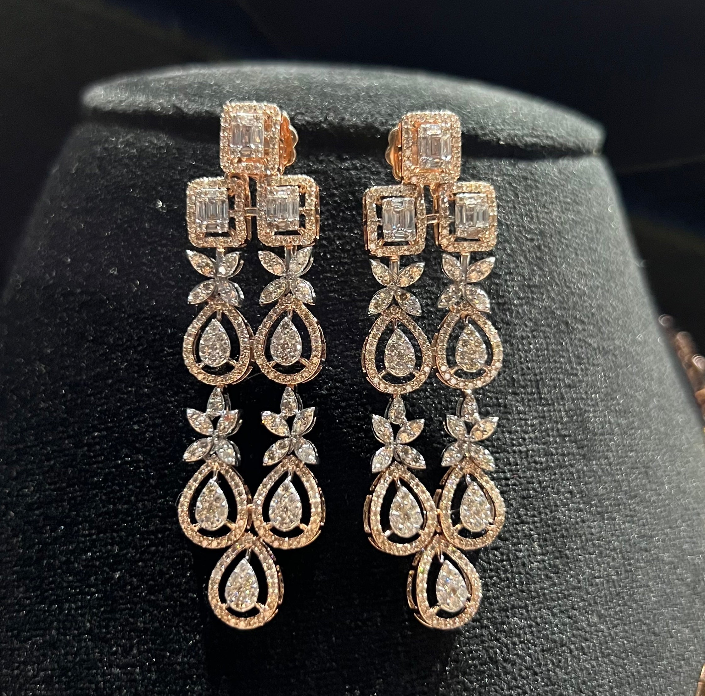 14K Solid Gold Natural Diamond Bridal Necklace Earrings Set, Wedding Jewelry