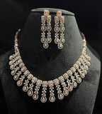 14K Solid Gold Natural Diamond Bridal Necklace Earrings Set, Wedding Jewelry