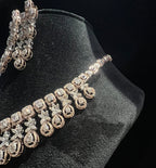 14K Solid Gold Natural Diamond Bridal Necklace Earrings Set, Wedding Jewelry
