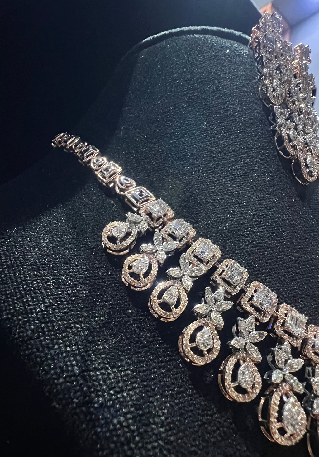 14K Solid Gold Natural Diamond Bridal Necklace Earrings Set, Wedding Jewelry
