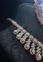 14K Solid Gold Natural Diamond Bridal Necklace Earrings Set, Wedding Jewelry
