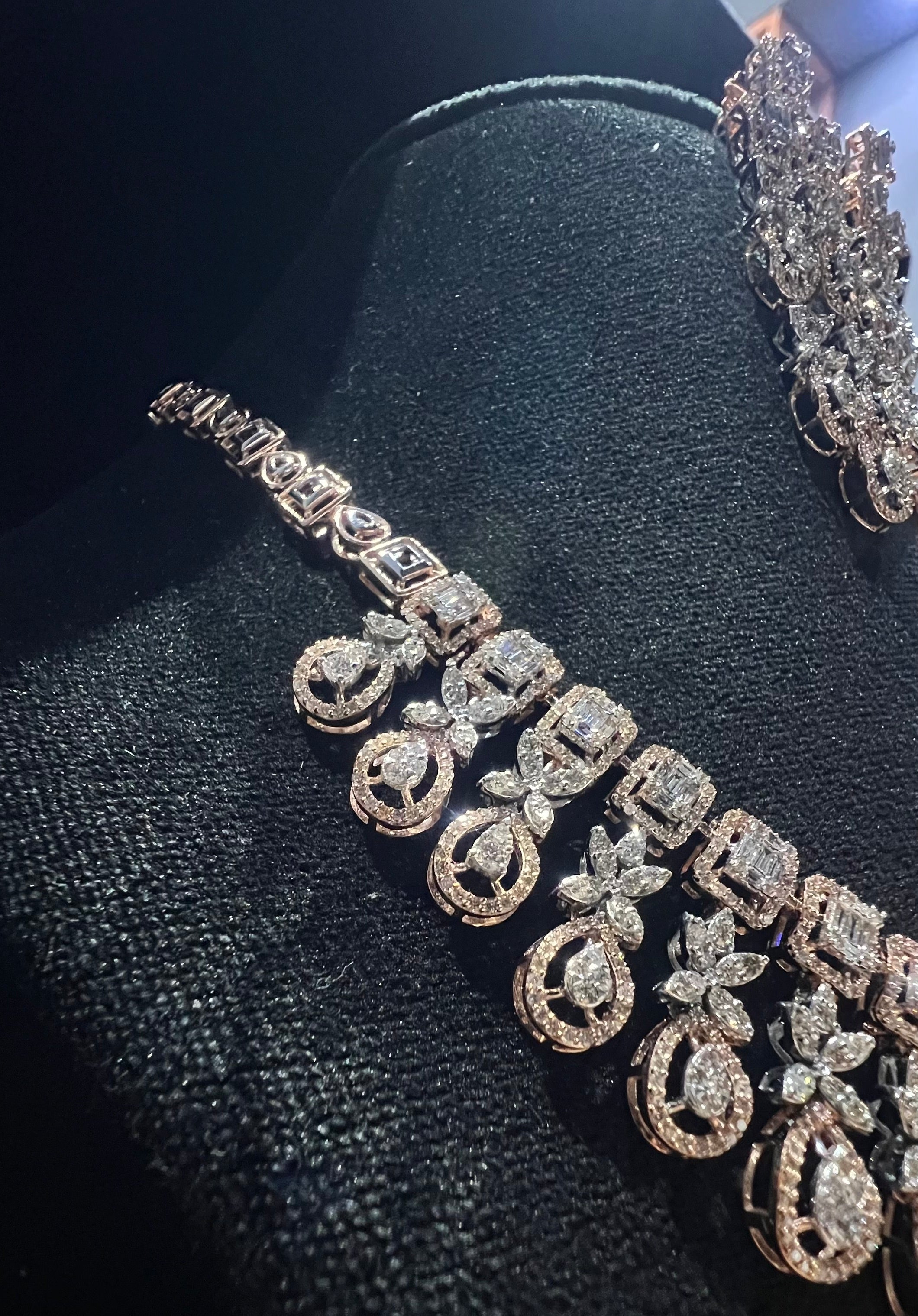 14K Solid Gold Natural Diamond Bridal Necklace Earrings Set, Wedding Jewelry