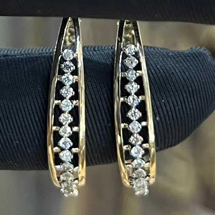 14K 18K Solid Gold Diamond Huggie Hoop Earrings, Bali Style, Natural Diamonds