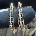 14K 18K Solid Gold Diamond Huggie Hoop Earrings, Bali Style, Natural Diamonds