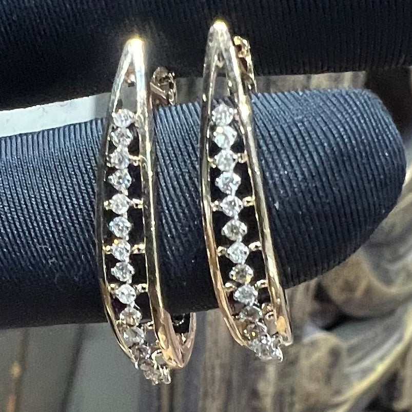 14K 18K Solid Gold Diamond Huggie Hoop Earrings, Bali Style, Natural Diamonds