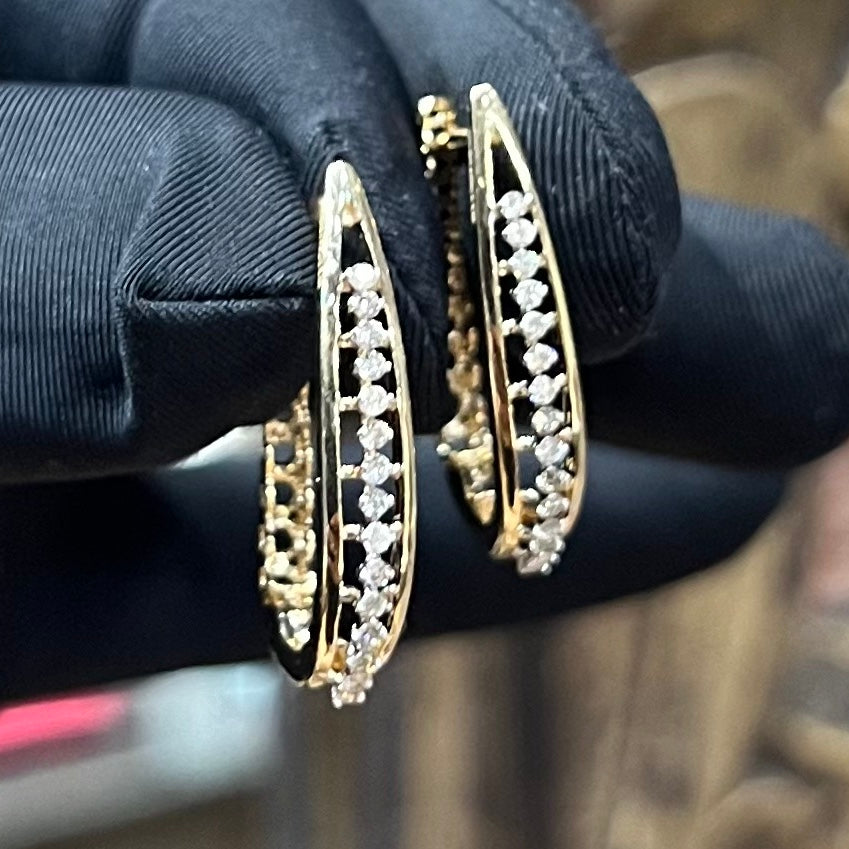 14K 18K Solid Gold Diamond Huggie Hoop Earrings, Bali Style, Natural Diamonds