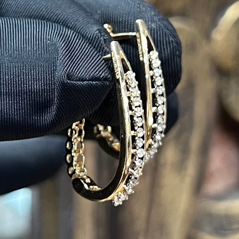 14K 18K Solid Gold Diamond Huggie Hoop Earrings, Bali Style, Natural Diamonds