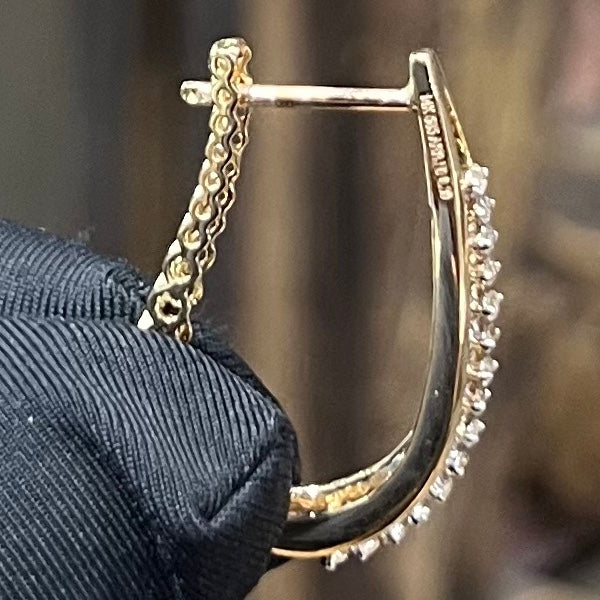 14K 18K Solid Gold Diamond Huggie Hoop Earrings, Bali Style, Natural Diamonds