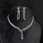 Solid Gold Diamond Necklace and Dangle Earrings Set, Bridal Jewelry