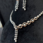 Solid Gold Diamond Necklace and Dangle Earrings Set, Bridal Jewelry